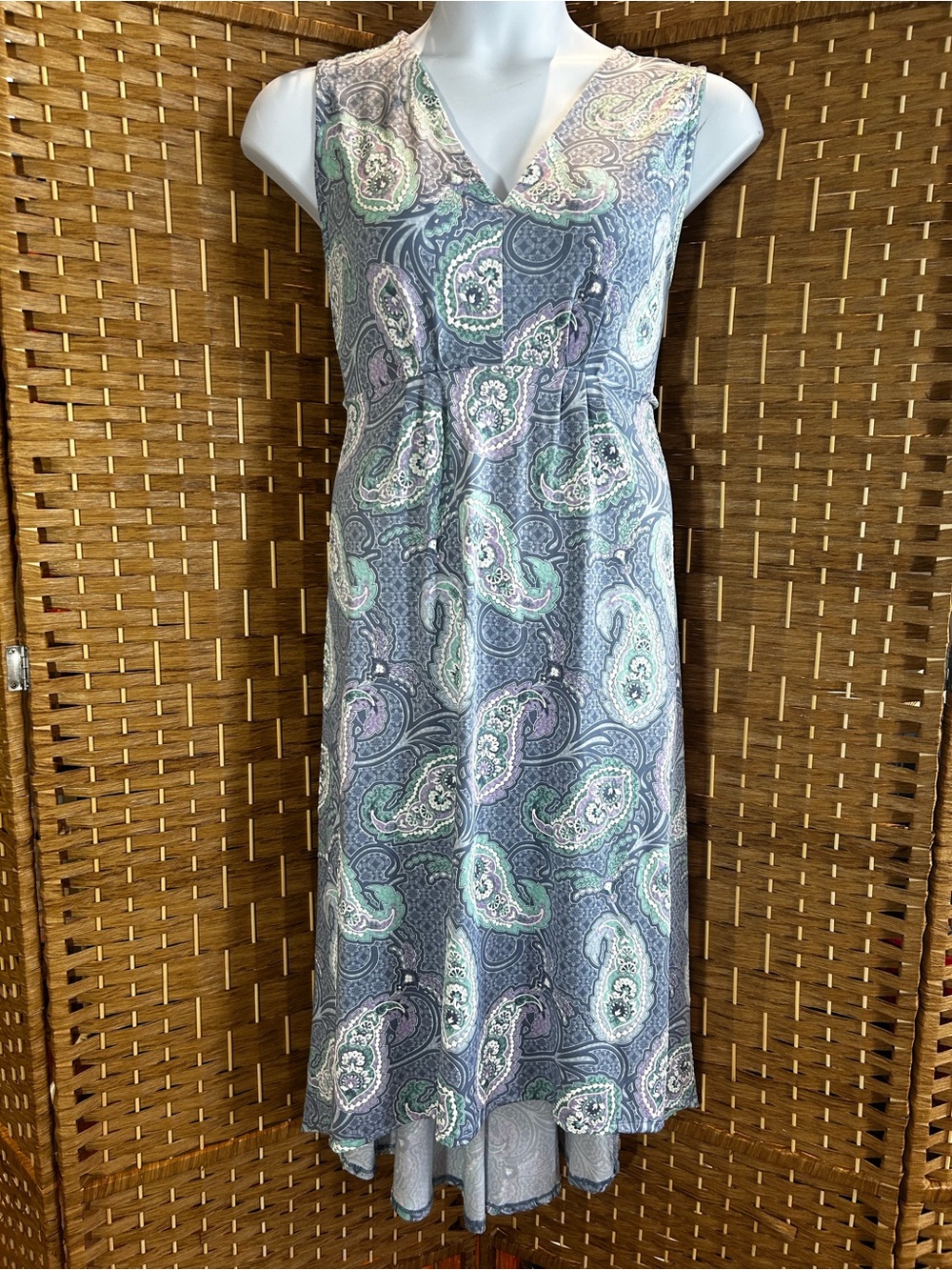 Ruby Rd Paisley Midi Dress Large Blue Purple Boho Sleeveless Stretch